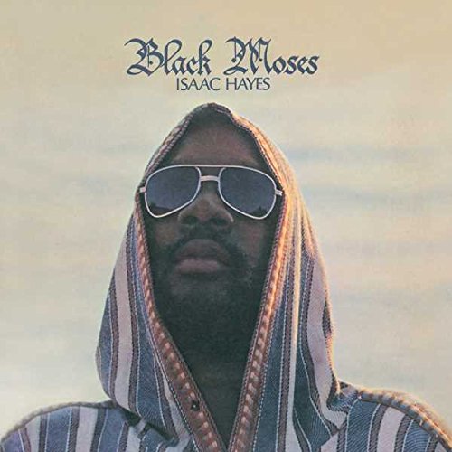 Isaac Hayes portrait on album cover, wearing a hooded robe and sunglasses.
