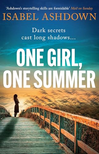 Book cover: woman on a pier, sunset, title "One Girl, One Summer".