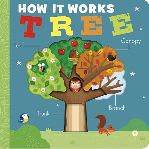 Book cover illustration of a tree with labels for leaf, canopy, branch, and trunk.