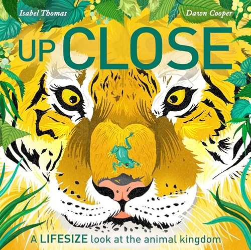Book cover: tiger face with a small green frog, lush foliage.
