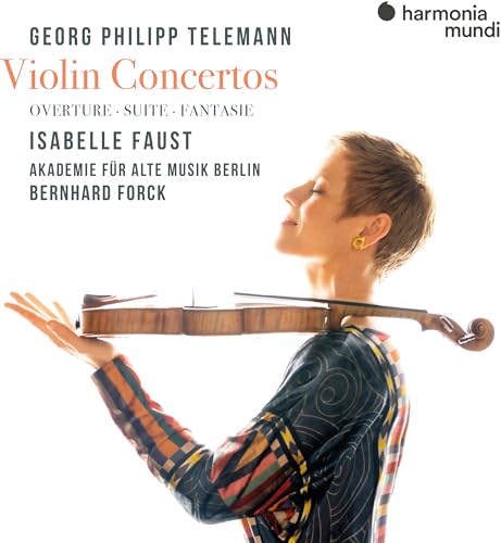 CD cover featuring violinist Isabelle Faust with her instrument.