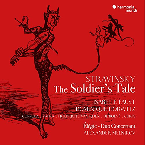 Red album cover with a devil playing the violin and figures dancing.