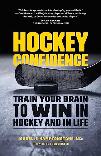 Book cover with hockey stick and puck, titled "Hockey Confidence".