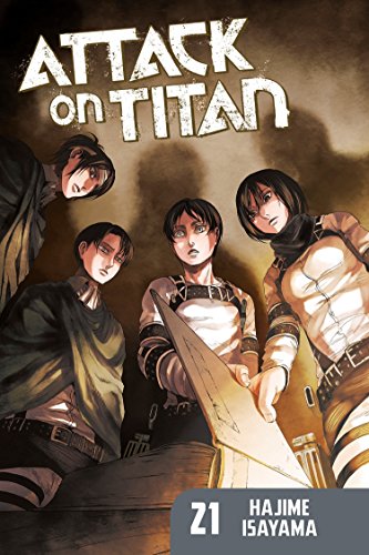 Attack on Titan volume 21 cover with four characters in military uniforms.