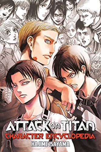 Cover art for the Attack on Titan Character Encyclopedia featuring various manga character portraits.