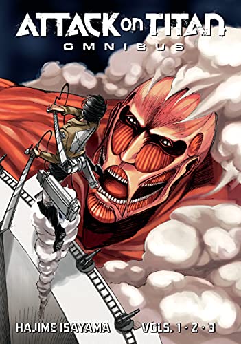 Attack on Titan Omnibus 1 cover featuring a soldier facing a giant skinless Titan.