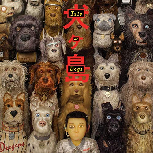 CD cover for "Isle of Dogs" featuring many illustrated dogs and a boy.