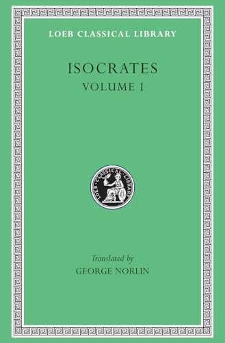 Green book cover with "Isocrates Volume 1" and a circular seal.