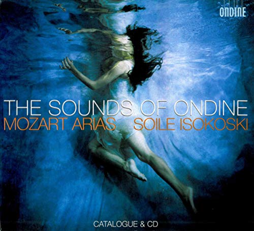 CD cover: woman submerged in blue water, text “Mozart Arias” visible.