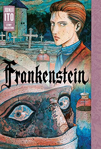 A manga-style illustration of Frankenstein's monster and creator in a graveyard at night.