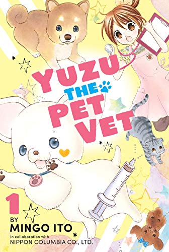 Manga cover featuring a young vet, Yuzu, with various cute animals.
