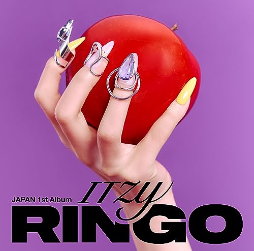 Itzy "Ringo" album cover: hand holding a red apple, purple background.