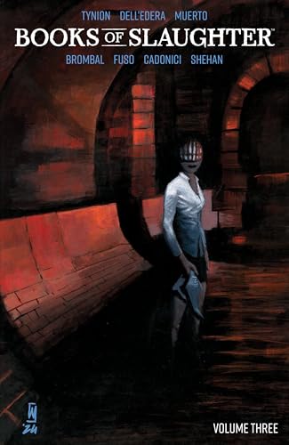 Comic book cover: woman with horned mask in a dark, arched space.