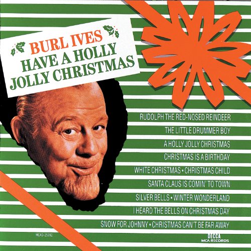 Burl Ives album cover with portrait and festive red and green design.