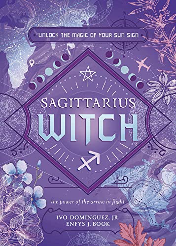 Book cover for "Sagittarius Witch" with celestial imagery and text.