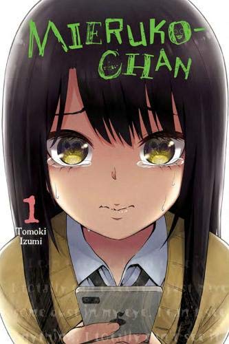 Manga cover: frightened girl with dark hair holding a smartphone.