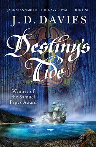 Book cover: "Destiny's Tide" with a sailing ship on a stormy sea.
