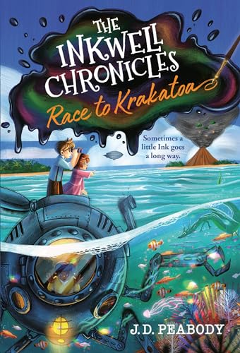 Book cover: children in a submarine view a volcanic eruption.
