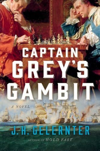 Book cover: two men playing chess with a naval battle background.