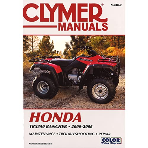 Clymer repair manual cover for a red Honda TRX350 Rancher ATV.