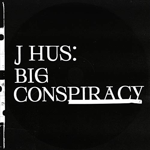 Black album cover with white text reading J Hus: Big Conspiracy and film strip edge.