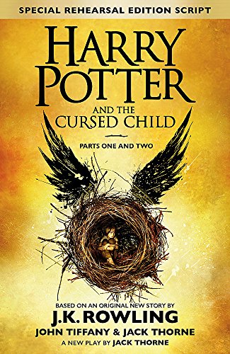 Book with Harry Potter cover, script text, likely black and white interior pages.