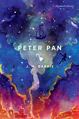 Book cover of "Peter Pan" with a flying silhouette and starry sky.