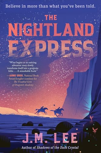 Book cover: "The Nightland Express" with silhouetted riders in a landscape.