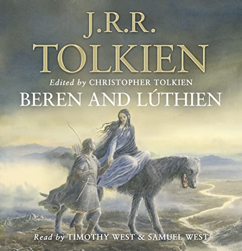 Book cover: Beren and Luthien, with a couple riding a wolf.