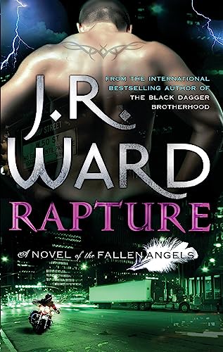 Book cover: muscular man’s back, city street, lightning, title “Rapture.”