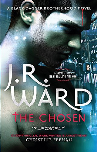 Book cover: "The Chosen" by J.R. Ward, featuring a man's face and city skyline.
