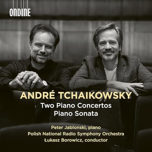 CD cover featuring two men and text: “André Tchaikowsky, Two Piano Concertos.”