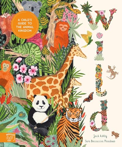 Illustrated book cover featuring a giraffe, panda, tiger, and various animals in jungle foliage.