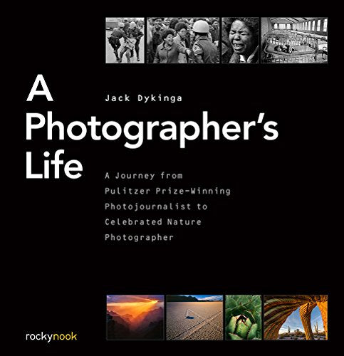 Book cover featuring black background, white text, and small photo collage.