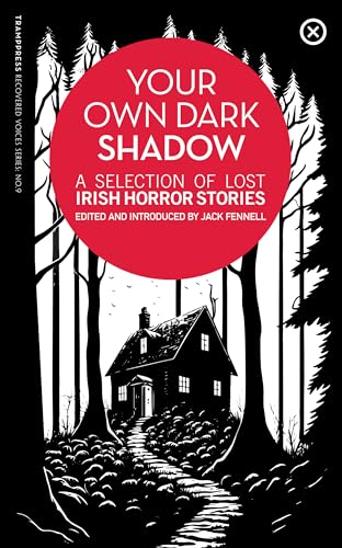 Book cover: dark forest, red circle, house silhouette, horror stories.