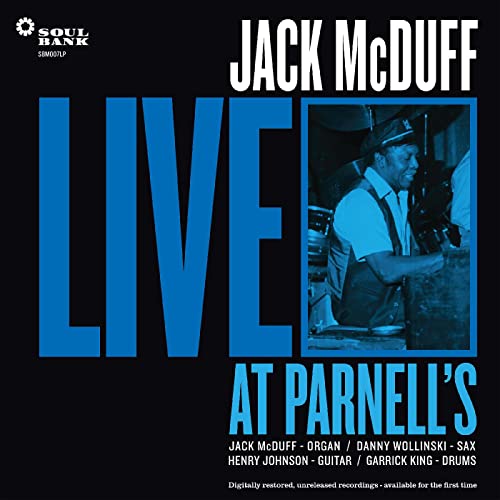 Jack Mcduff album cover: a musician playing an organ live at Parnell’s.