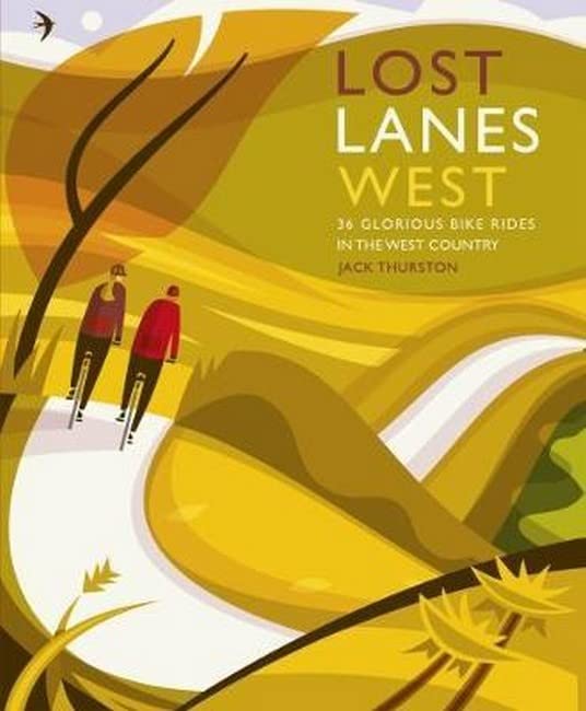 Book cover illustration of two cyclists riding through a stylized yellow and green landscape.