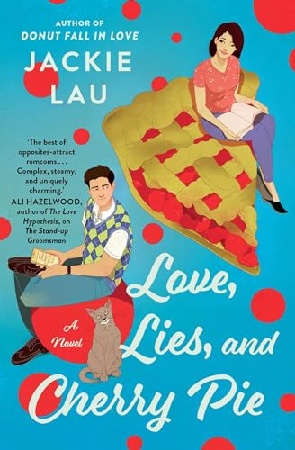 Book cover: illustrated couple with a cat and cherry pie.
