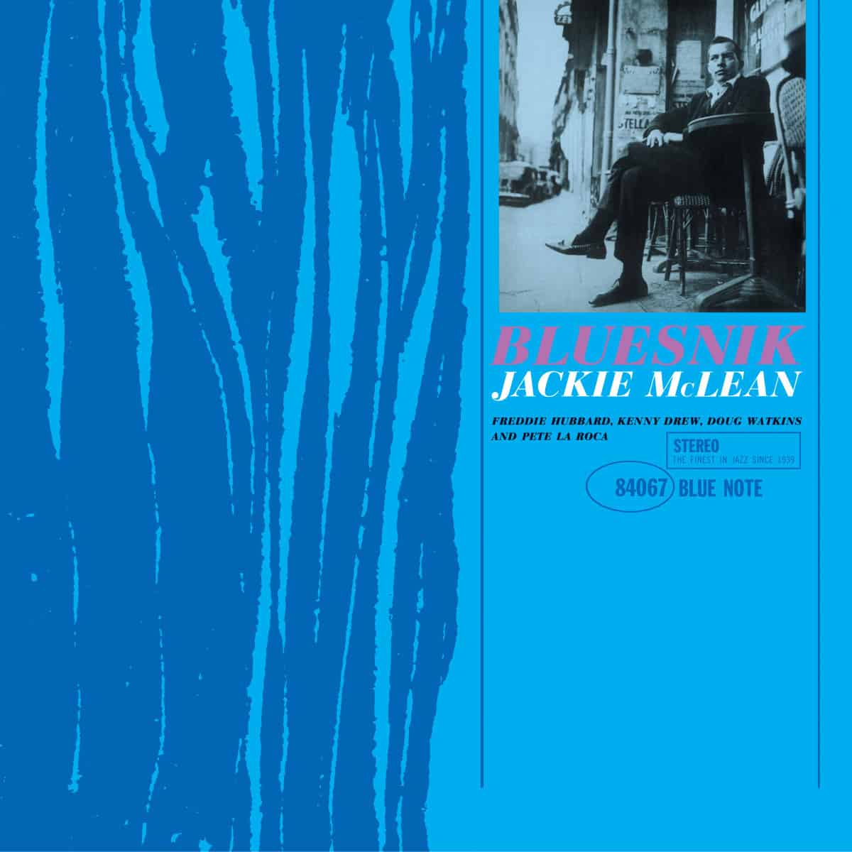 Jackie McLean’s “Bluesnik” CD cover: blue abstract design with a black and white photo.