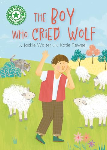 Book cover: a boy shouts, warning of a wolf near sheep.