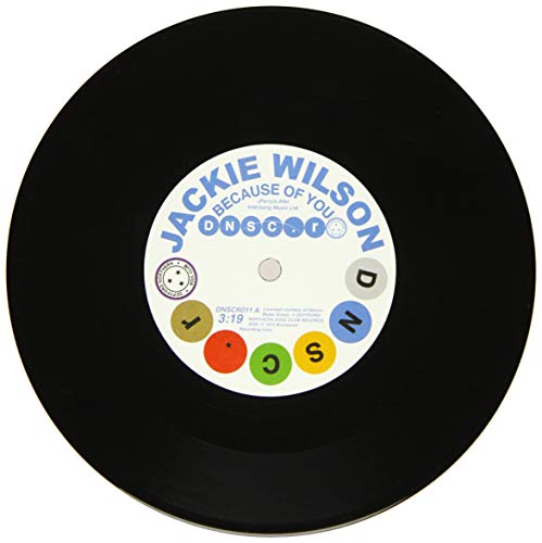 Black vinyl record with a colorful label featuring "Jackie Wilson" text.