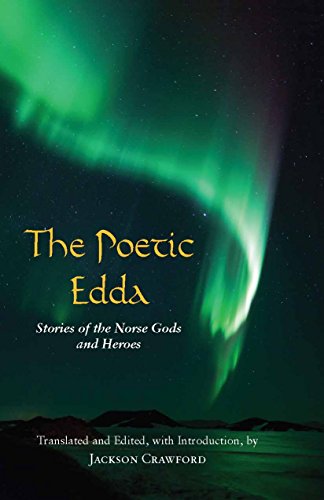 Book cover for “The Poetic Edda” with a green aurora borealis background.
