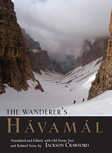 Book cover: snowy mountain landscape with title "The Wanderer's Hávamál".