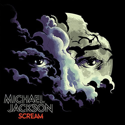 Michael Jackson "Scream" album cover with dramatic, split-face portrait.