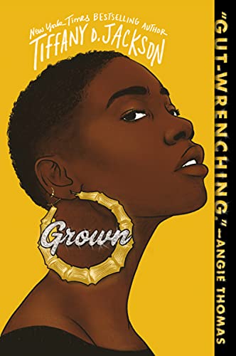 Book cover: "Grown" by Tiffany D. Jackson, portrait of a Black woman.