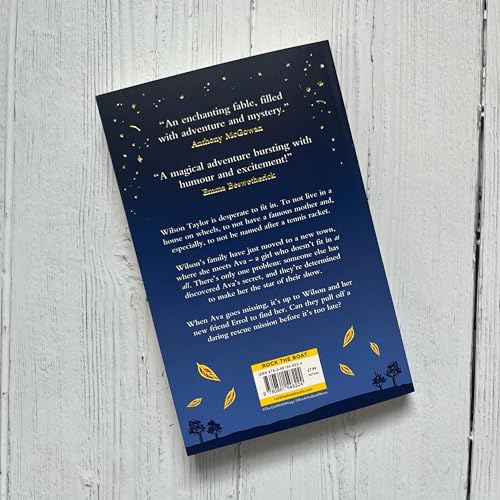 Book back cover, dark blue, with white text and golden leaf illustrations.