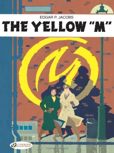 Book cover: two men in coats before a brick wall and yellow "M".
