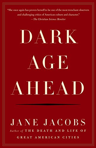 Red book cover with white text: "Dark Age Ahead" by Jane Jacobs.