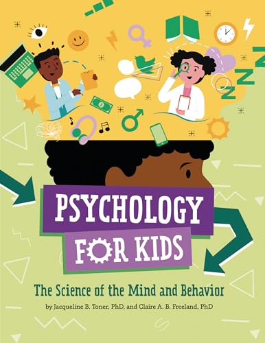 Book cover with illustrations of kids, brains, and psychology-related icons.