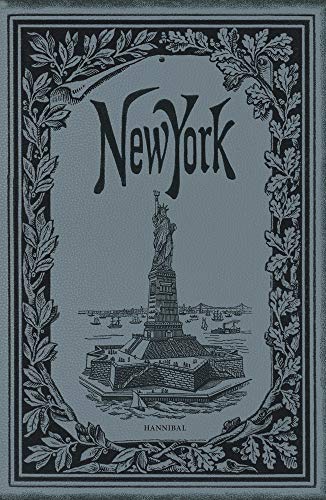 Book cover: "New York" with Statue of Liberty illustration, ornate frame.